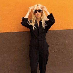 Lucy and Yak Carmen Jumpsuit: ORGANIC TWILL - Black S